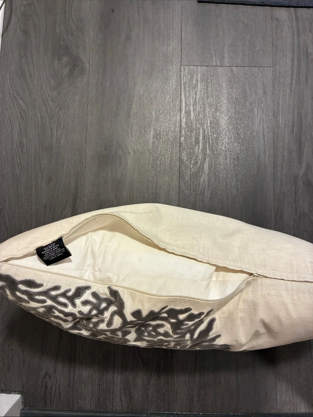 Anthropologie Neutral Beige Pillow with Gray Coral Motif